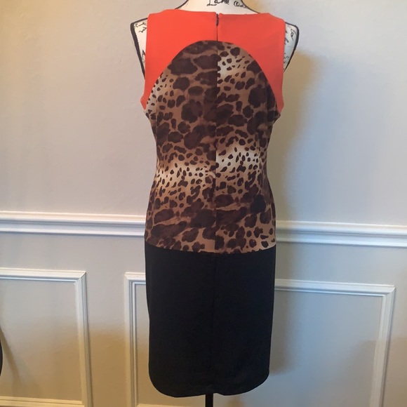 Super Stylish Orange Black and Animal Print Dress - Picture 3 of 5